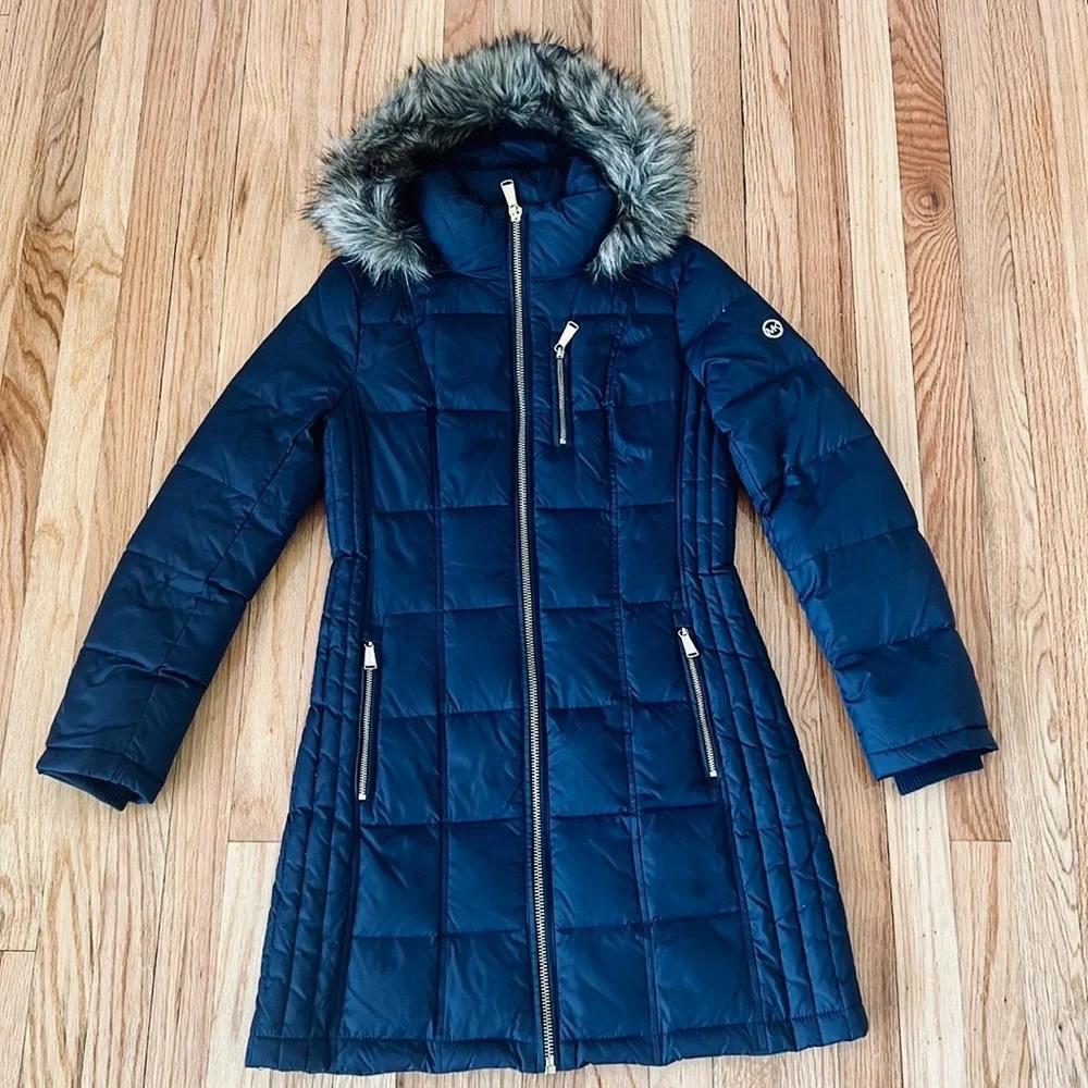 Michael Kors navy long puffer jacket women’s size XS - Picture 3 of 12